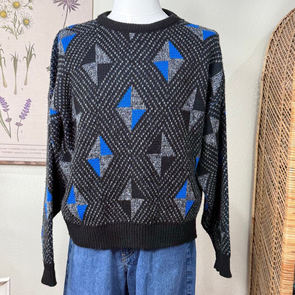 Vintage 80s 90s Diamond Pullover Sweater Retro Grandpa Skater Grunge Unisex XL